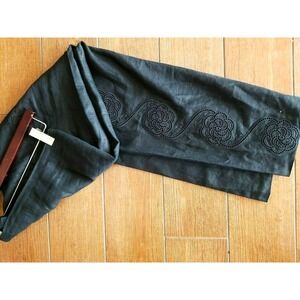 Leggiadro Women's Linen Wide Leg Side‎ Zip Floral Embroidered Black Pants Size 8